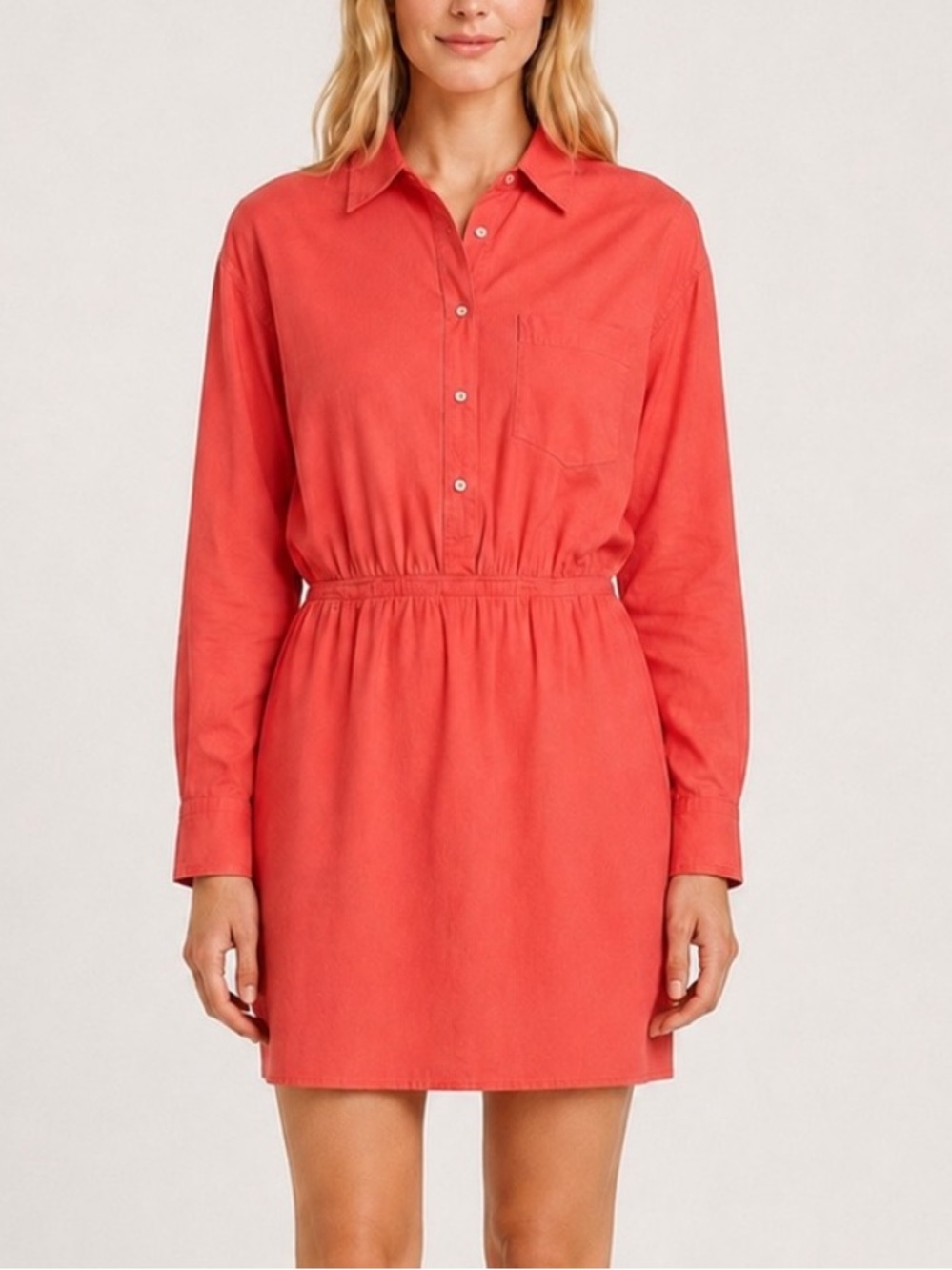 Xirena Coral Cotton pocket Shirt Dress Size Medium Made in the USA 6095